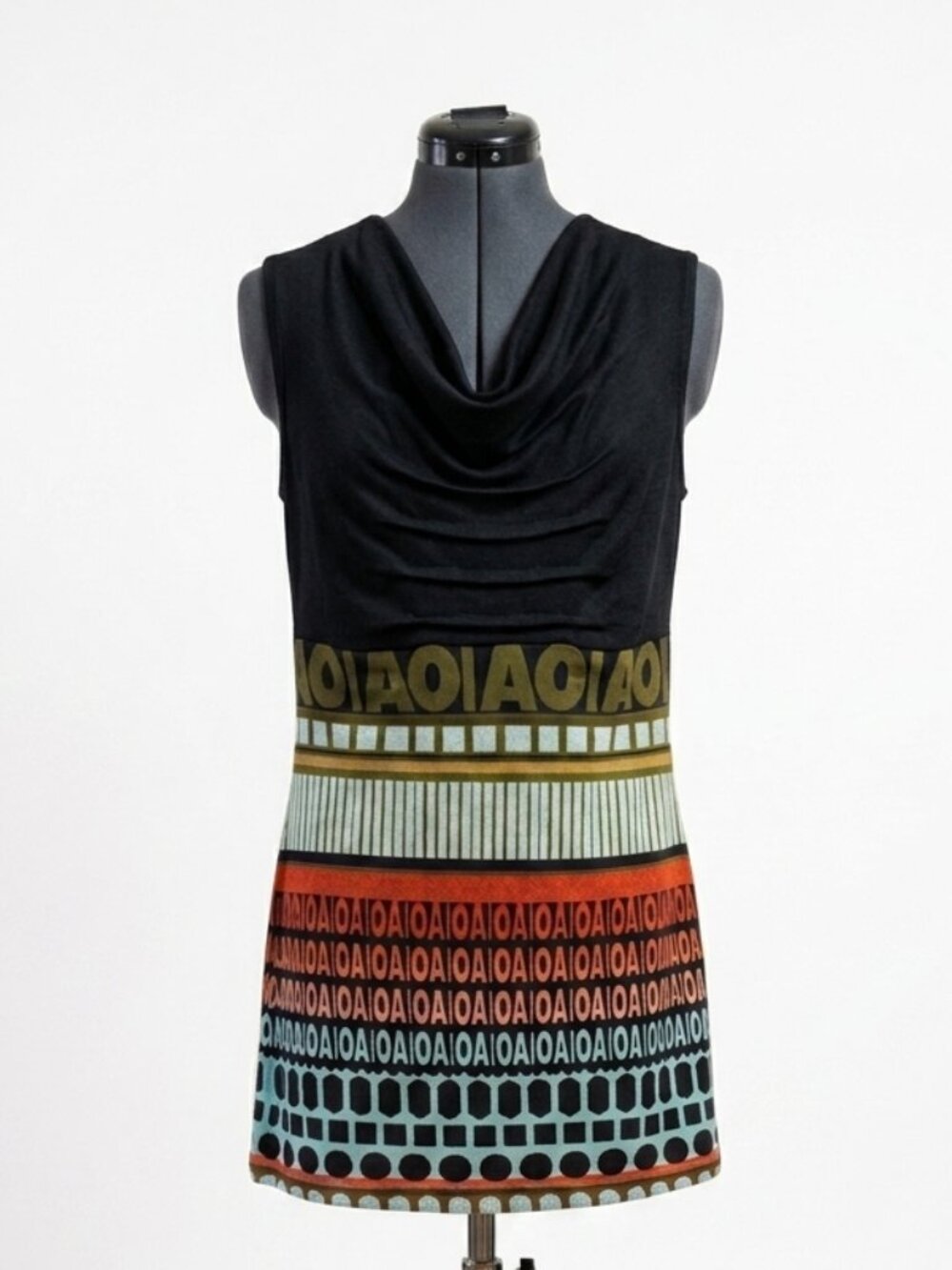 MARIE CLAIRE / Black - Orange Patterned Dress Tunic sleeveless / Medium